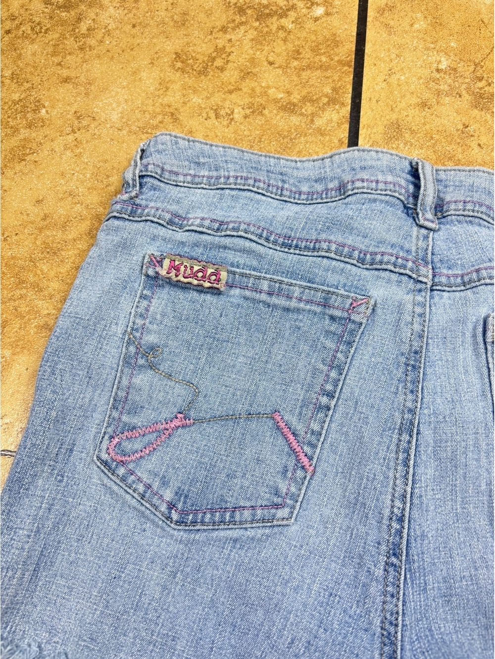 Mudd Y2K Pink Floral Embroidered Denim Mini Shorts - Picture 3 of 4